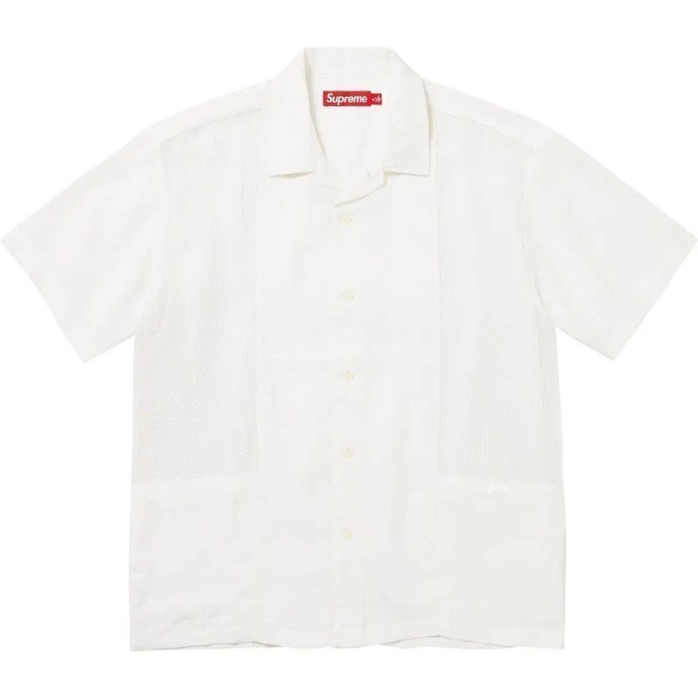Supreme Mesh Panel Linen Button Down shirt in ivory